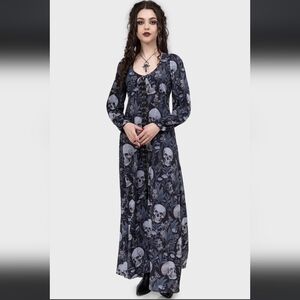 Killstar Black and Gray Skull Maxi Dress